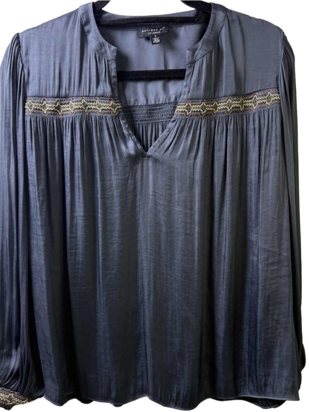 Current Air Navy satin Blouse with embroidery
